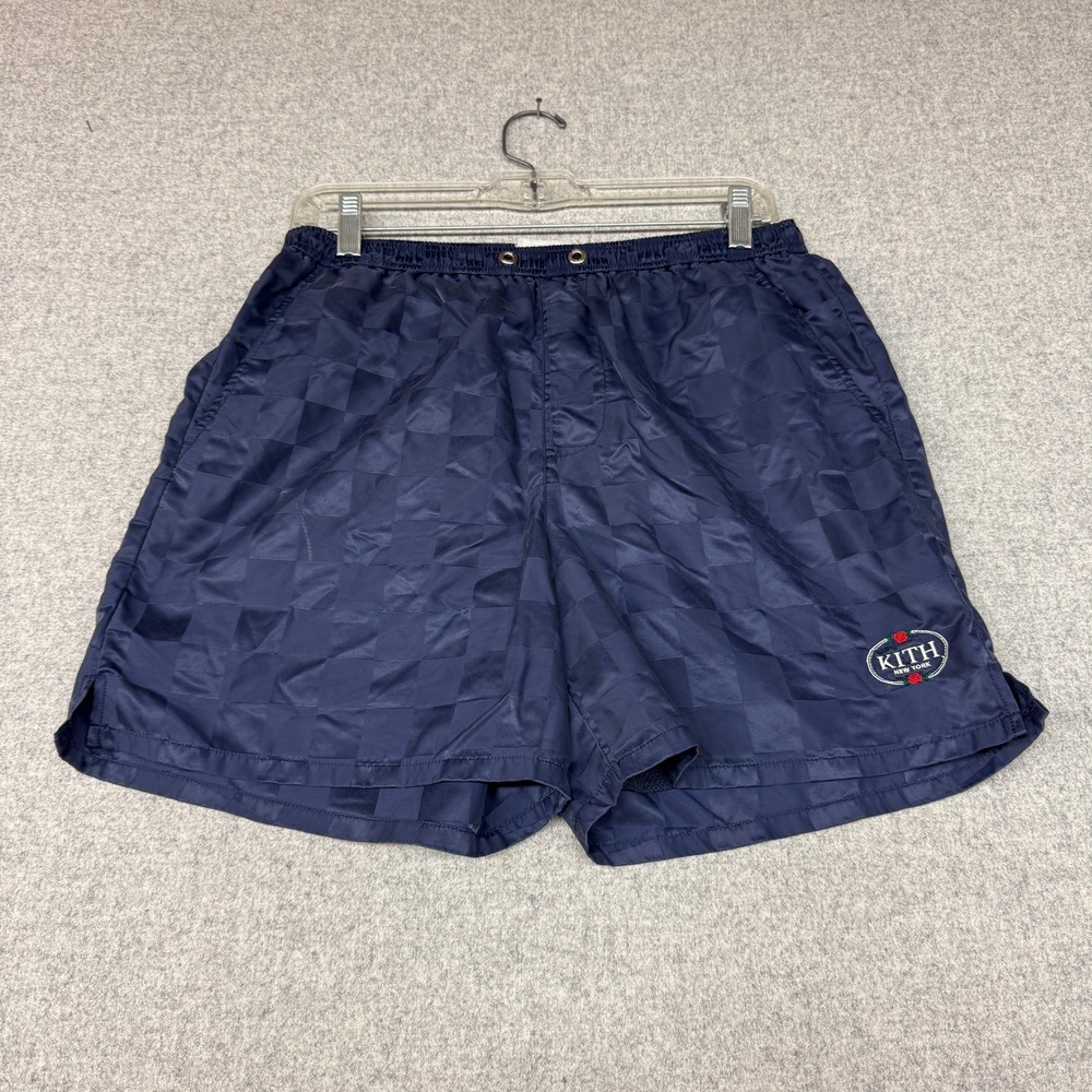 Kith Checkerboard Rose Logo Shorts Size S Navy Blue Mesh Lined Athletic Shorts